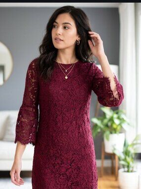 H&M Divided Burgundy Floral Lace Dress - Size 8